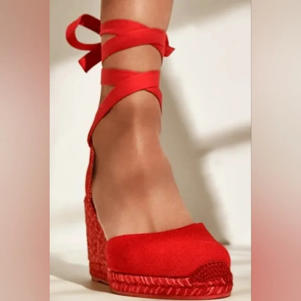 Stuart Weitzman Marguerita Espadrille Wedge Red Women's Shoes Size 6.5 - Picture 4 of 15